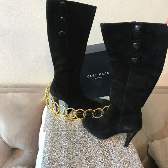 Cole Haan Black Suede Button Boots - Picture 4 of 7